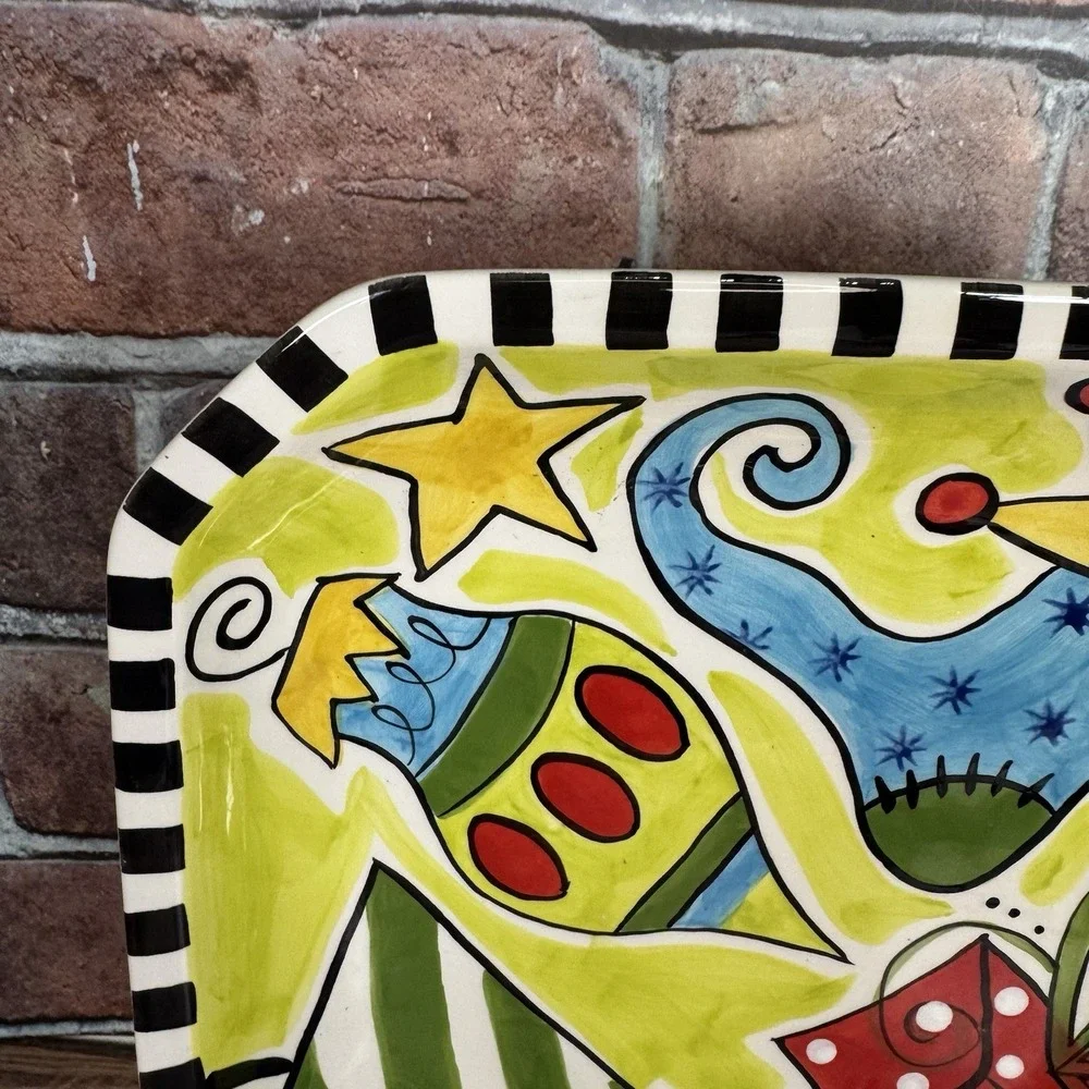 Vtg Vicki Carroll Pottery Christmas Cheer Christmas Square Platter Magnolia Lane